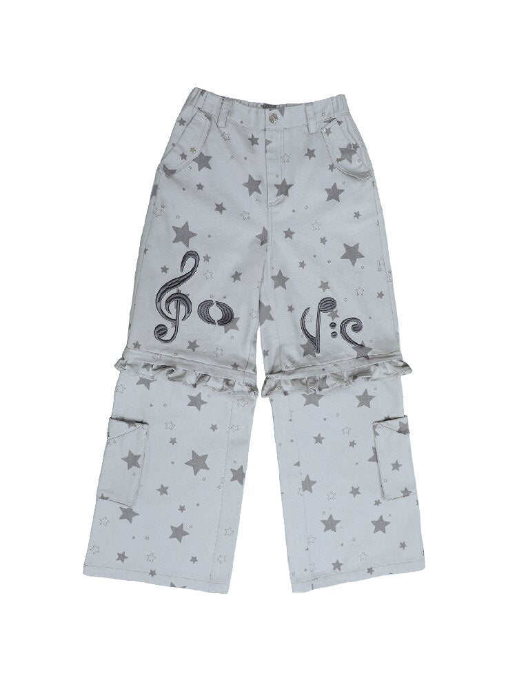 Embroidery Star Wide Leg Pants【s0000017129】