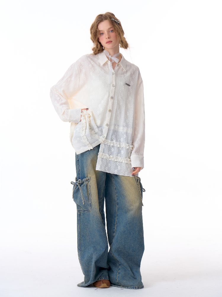 Waisted Lace Long Sleeve Blouse【s0000011680】