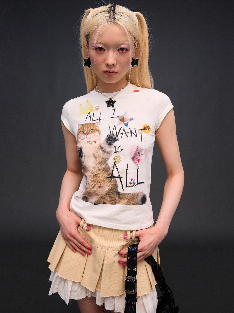 Cat Print Slim Fit T-Shirt【s0000017027】