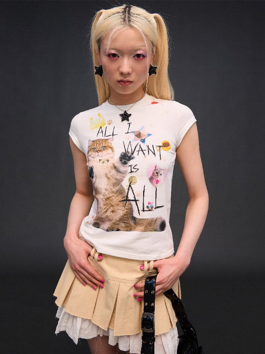 Cat Print Slim Fit T-Shirt【s0000017027】