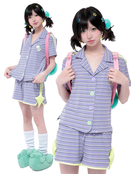 줄무늬 Kuban koa r 짧은 Seekage 셔츠 [S0000006574]