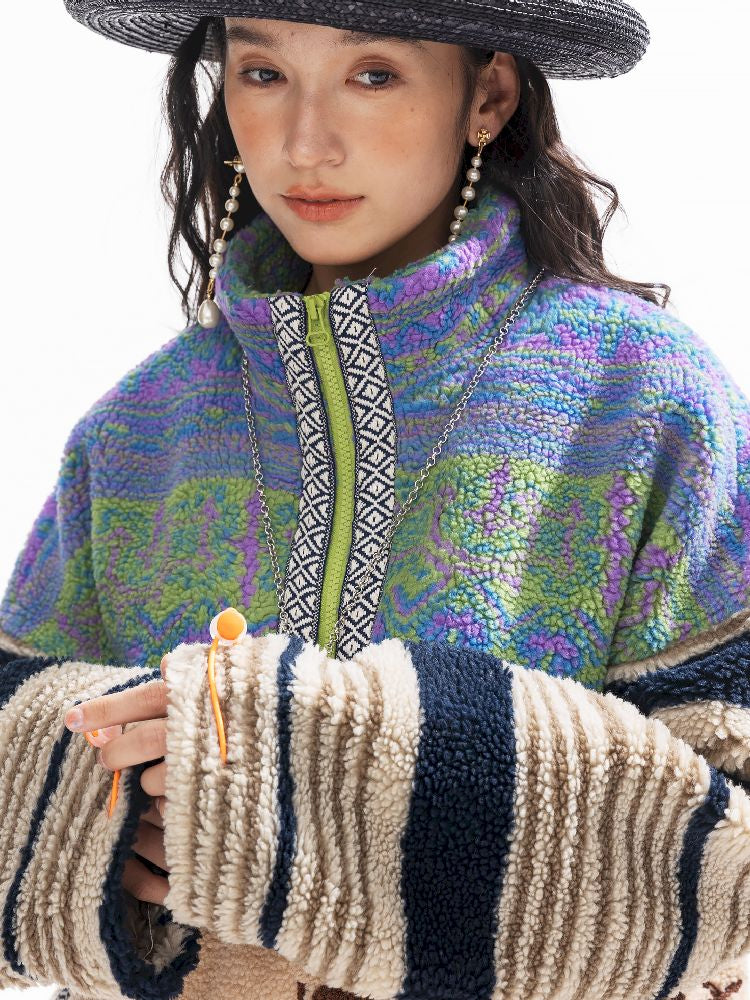 패치 워크 Lambswool 두꺼운 느슨한 재킷 [S0000011310]