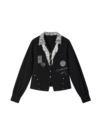 Punk-Style Lace Patchwork Shirt【s0000017895】