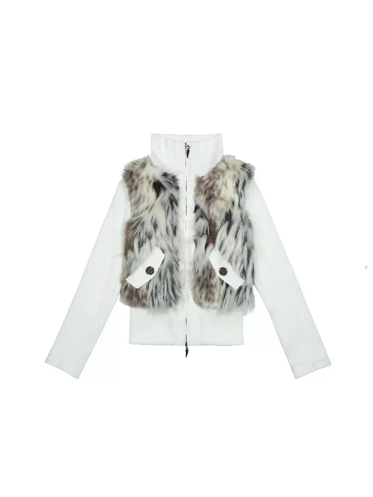 Knit Splicing Eco-Fur Slim Jacket【s0000011251】