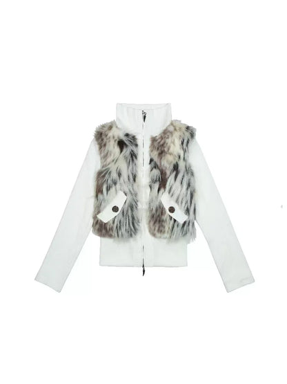 Knit Splicing Eco-Fur Slim Jacket【s0000011251】
