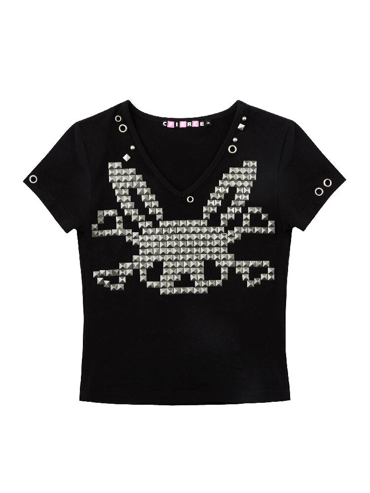 Studded Rabbit Skull Short T-shirt【s0000016936】