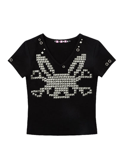 Studded Rabbit Skull Short T-shirt【s0000016936】