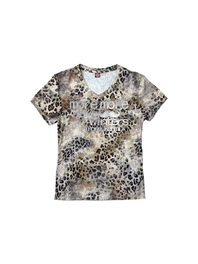 Leopard Slogan Printed V-Neck Tee【s0000018252】