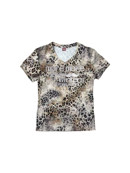Leopard Slogan Printed V-Neck Tee【s0000018252】