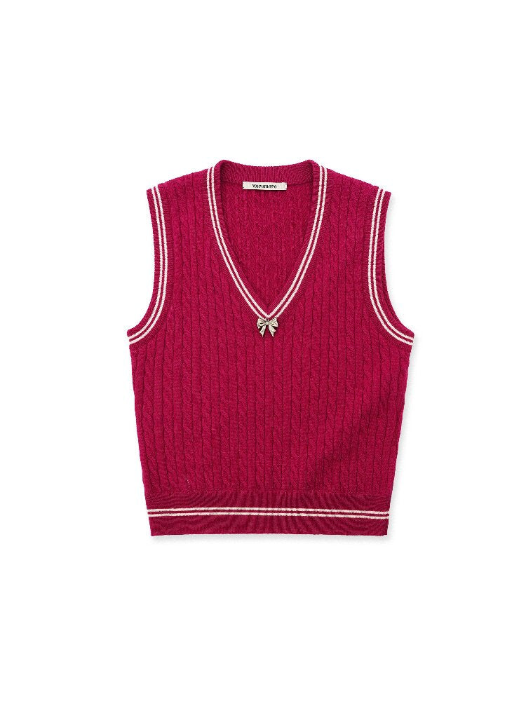 Contrast Twist Bow Woolen Vest【s0000016098】