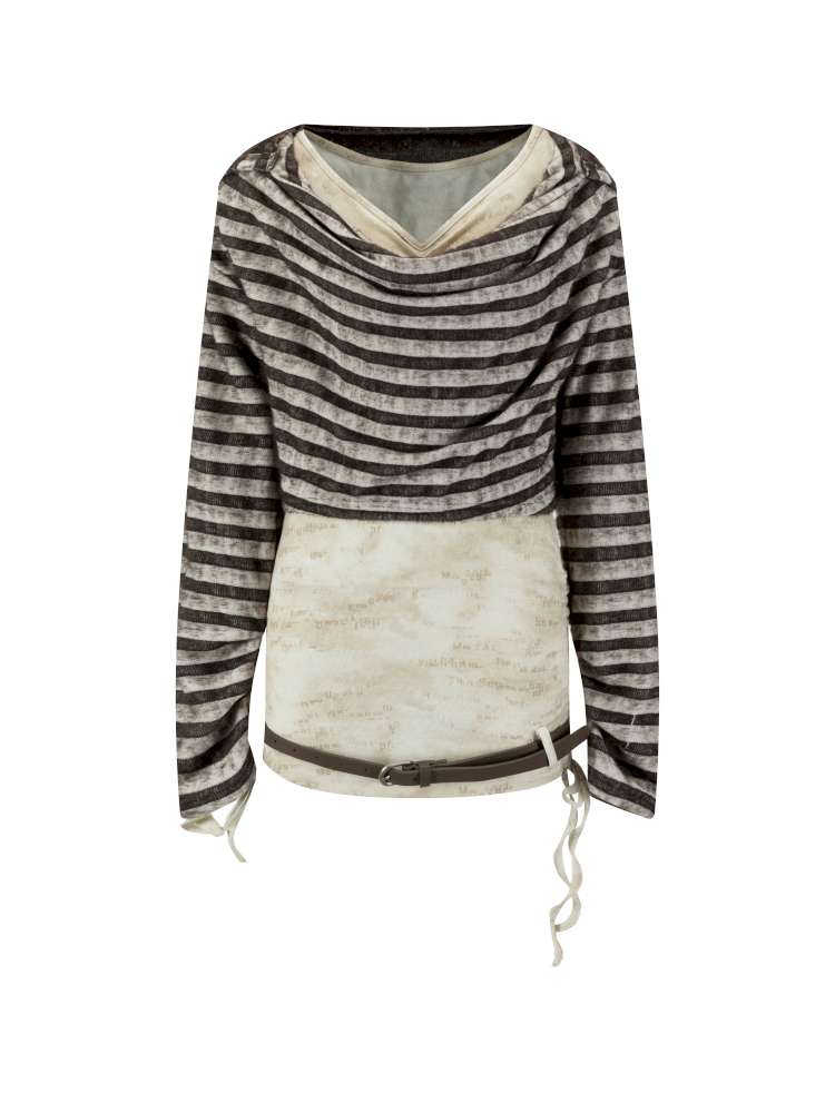 Striped Distressed Hooded Top【s0000014674】