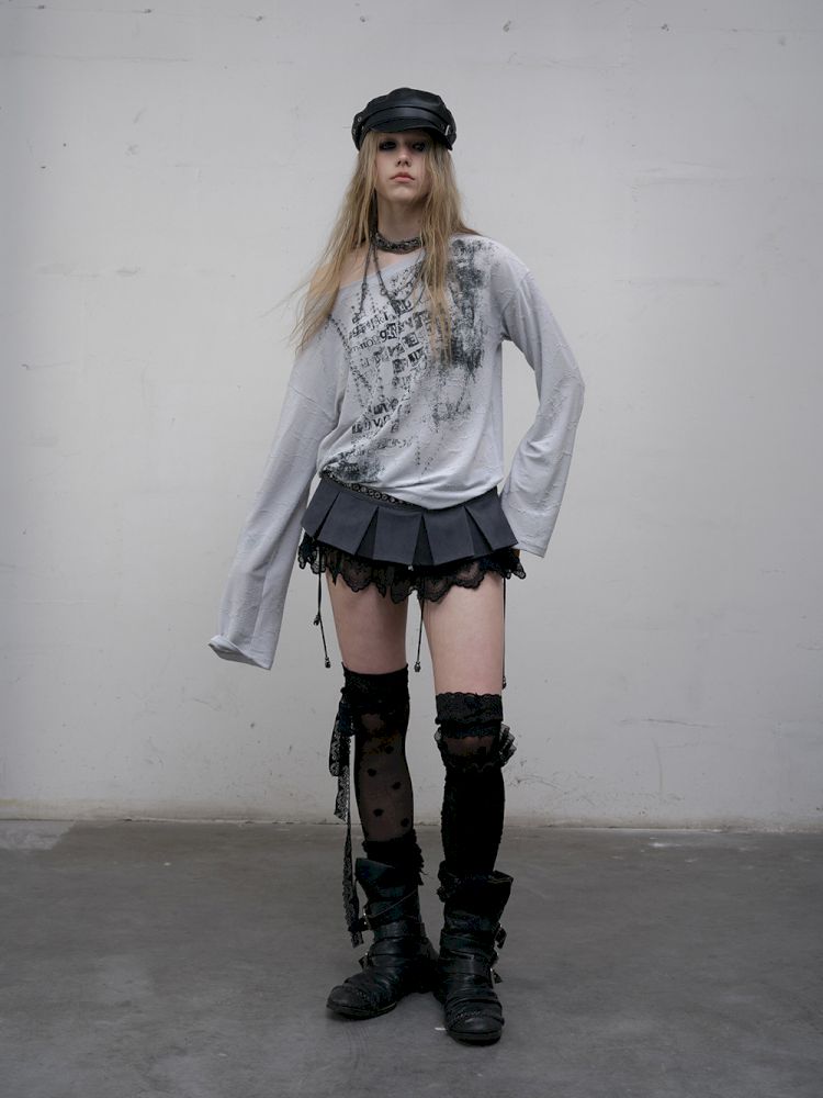 One-shoulder long-sleeved T-shirt【s0000012613】