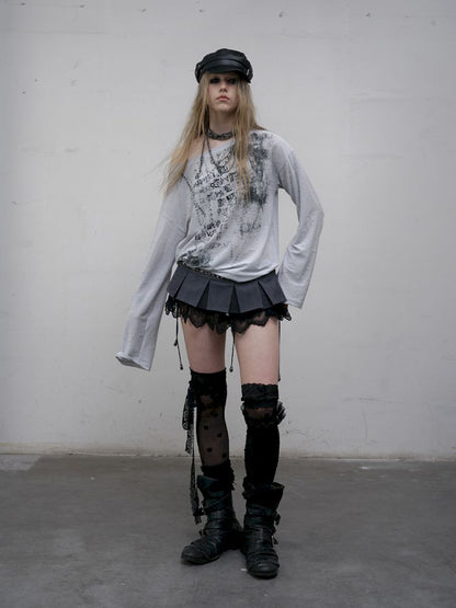 One-shoulder long-sleeved T-shirt【s0000012613】