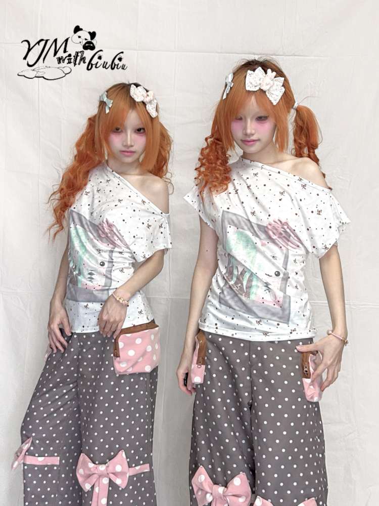 Mint White Polka Dot Slim Top【s0000015200】