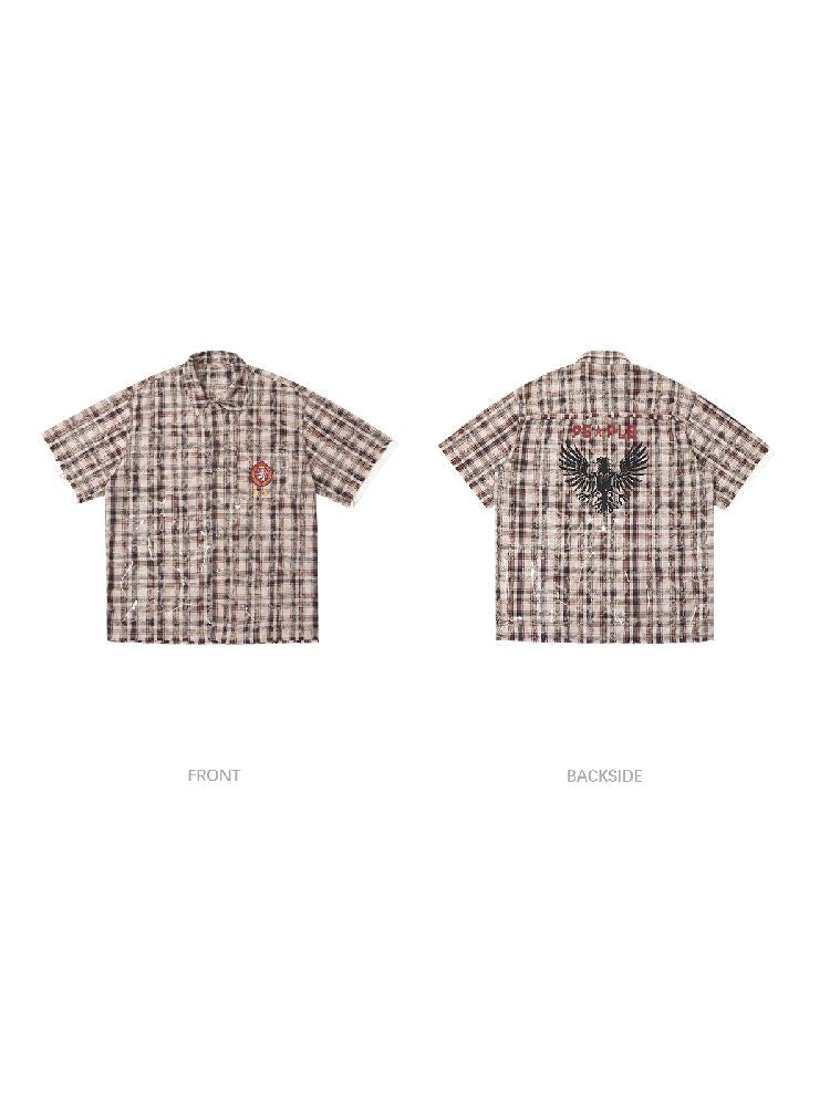 Checkered Raw Edge POLO Collar Shirt【s0000012098】