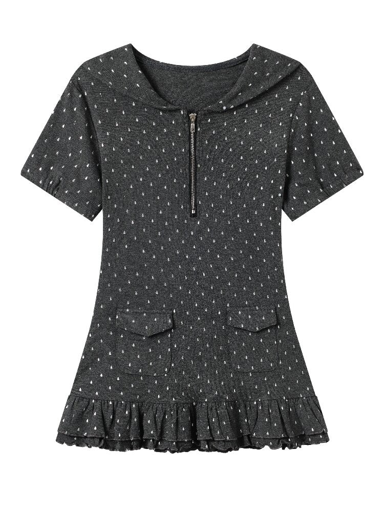 Silver Foil Raindrop Navy Neck Top【s0000018703】