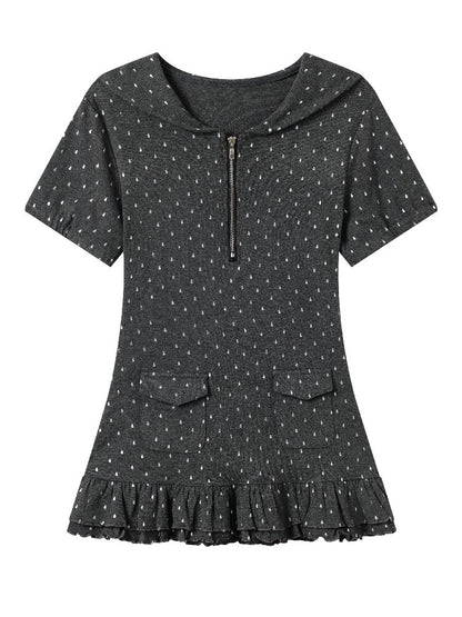 Silver Foil Raindrop Navy Neck Top【s0000018703】