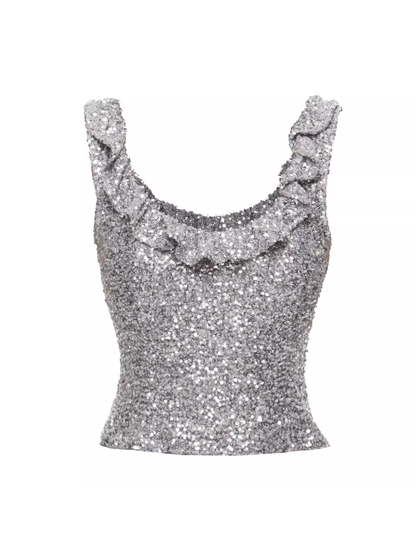 Pleated silver beaded halter ruffle design【s0000009587】