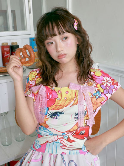 Beautiful girl pattern short-sleeve【s0000012756】