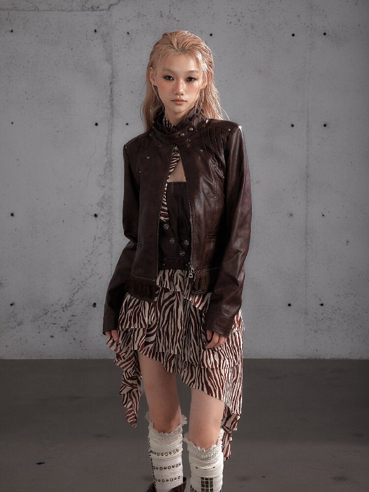 Riveted PU Leather Split Jacket【s0000019156】