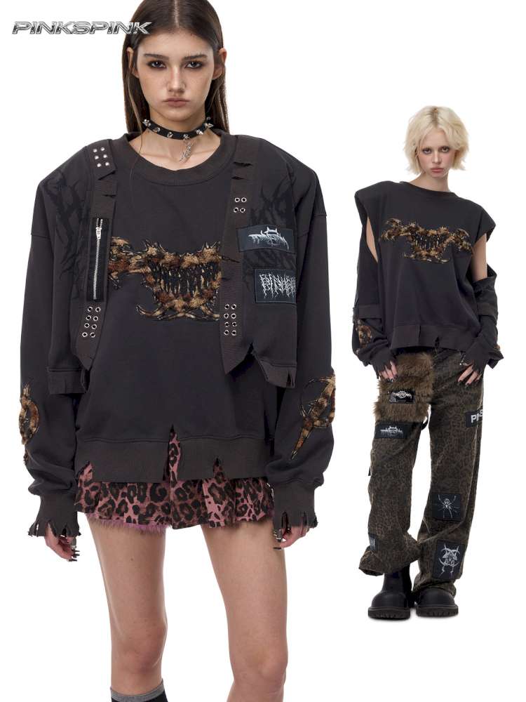 Double Embroidered Leopard Sweatshirt【s0000015121】
