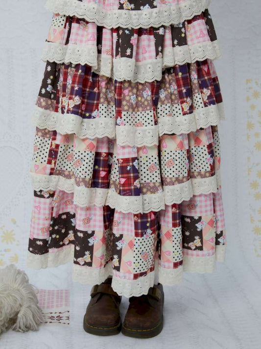 Winter Lace Print Splicing Skirt【s0000015033】