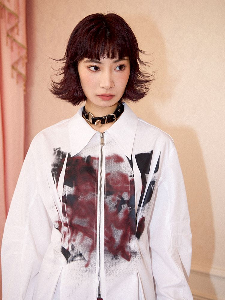 Drop Shoulder Waisted Printed Long Sleeve Shirt【s0000011641】