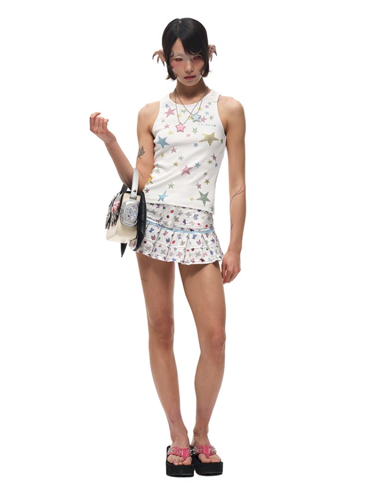 Small appliqué print pleated skirt【s0000012590】