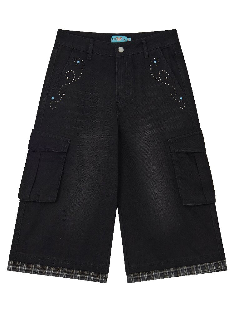 Spliced Plaid Diamond Wide Jeans【s0000016659】