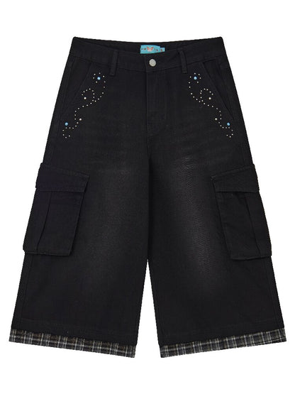 Spliced Plaid Diamond Wide Jeans【s0000016659】