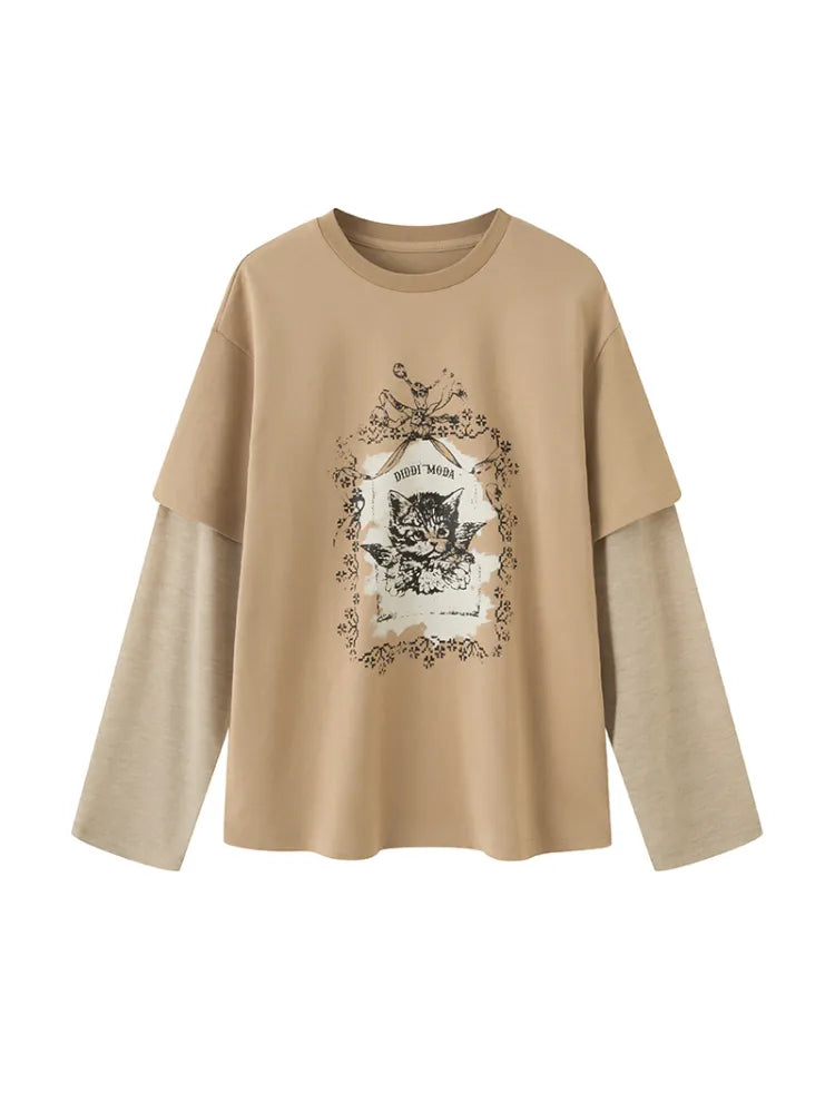 Oversized Faux Two-Piece Long-Sleeve T-Shirt【s0000014047】