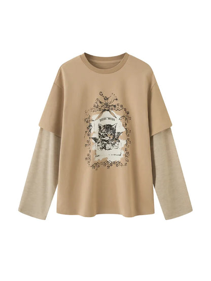Oversized Faux Two-Piece Long-Sleeve T-Shirt【s0000014047】