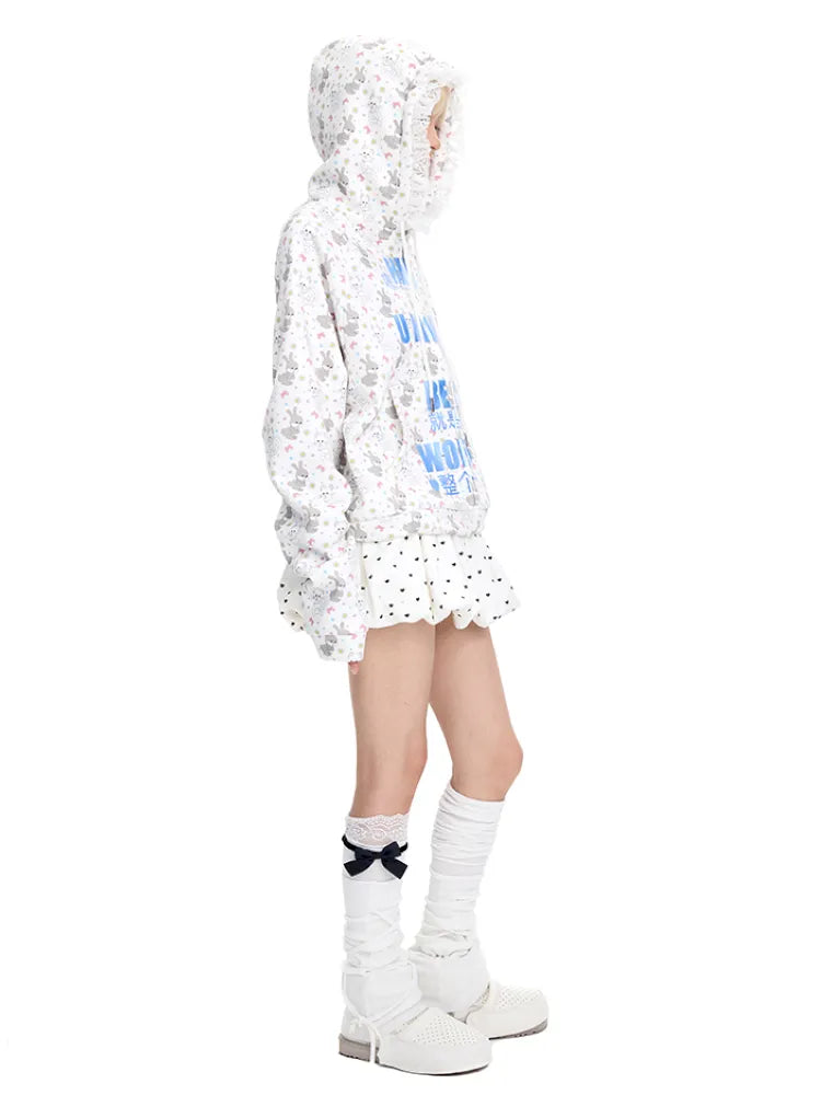 Print Lace-Trimmed Sweatshirt【s0000014094】