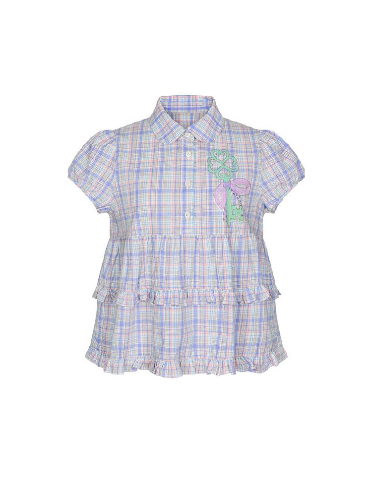 Purple Plaid Lace Short Sleeve Shirt【s0000016405】