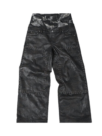 Studded Patchwork Wax Denim Pants【s0000017146】
