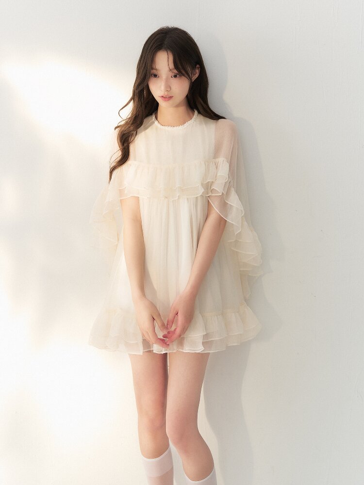 Glossy Tulle Vintage Cape Dress【s0000016874】