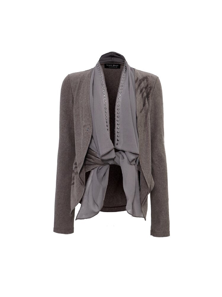 Knitted Chiffon Stitched Cardigan【s0000016059】