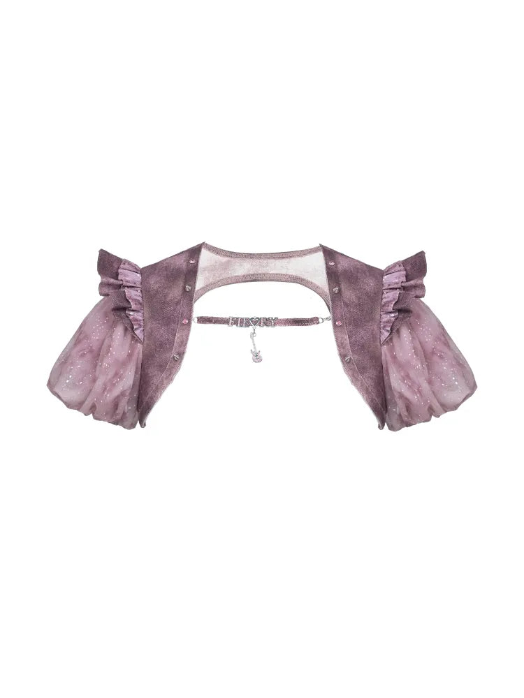 Puff Sleeve Heart-Print Strapless Two-Piece Top【s0000014027】