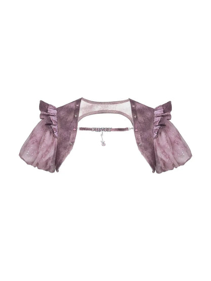 Puff Sleeve Heart-Print Strapless Two-Piece Top【s0000014027】