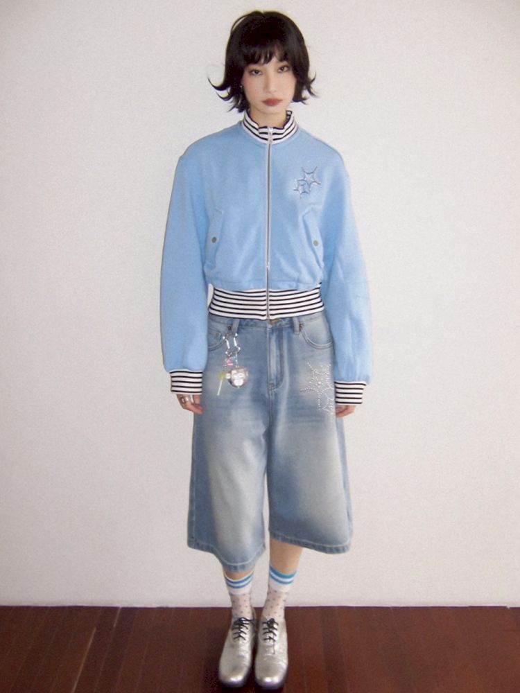 Starfish hot drill denim wide-leg shorts【s0000012288】