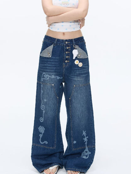 Stud Washed Two Tone Raw Jeans【s0000016398】