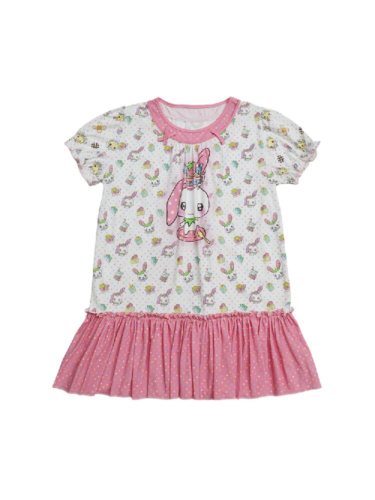 Printed Bear Bunny Fake Two Piece Dress【s0000017764】
