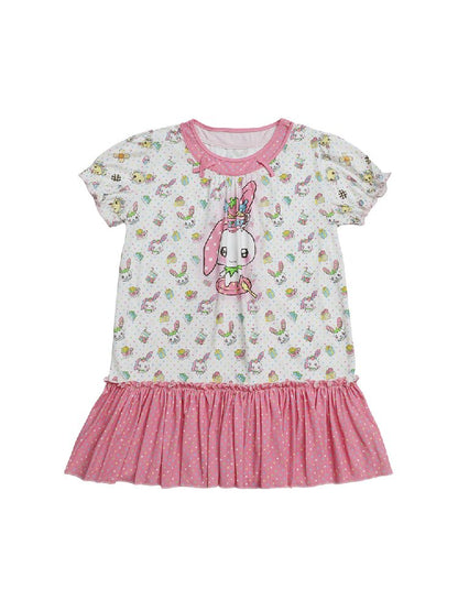 Printed Bear Bunny Fake Two Piece Dress【s0000017764】