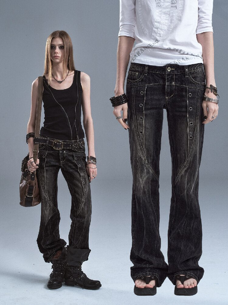 Lightning Rivet Black Denim Pants【s0000016634】