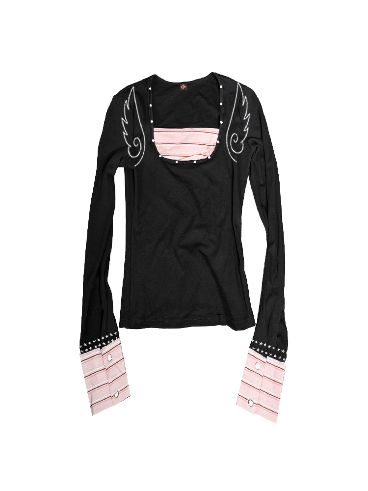 Angel Slogan Striped Long-Sleeve T【s0000018329】