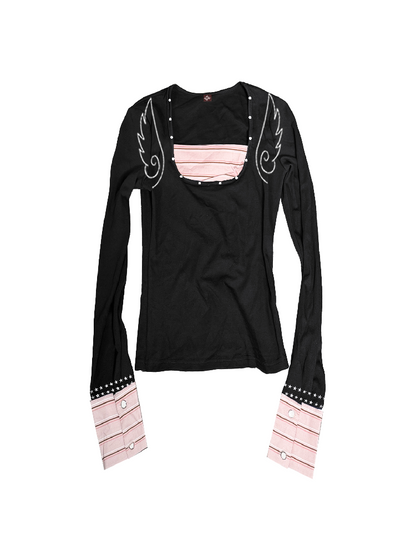 Angel Slogan Striped Long-Sleeve T【s0000018329】