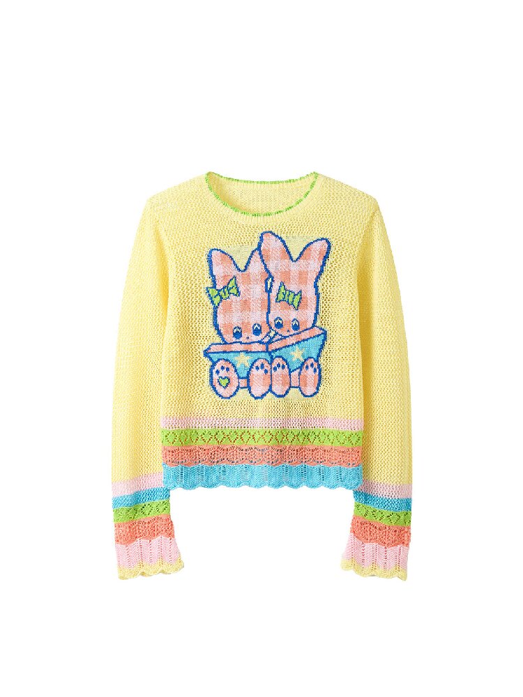 Yellow Cute Cute Mesh Knit Cover Up Sweater【s0000018370】