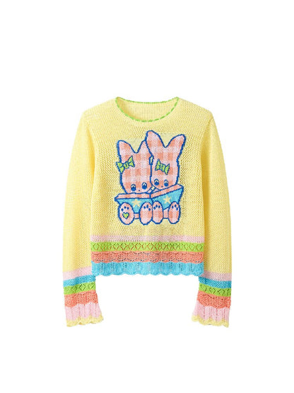 Yellow Cute Cute Mesh Knit Cover Up Sweater【s0000018370】