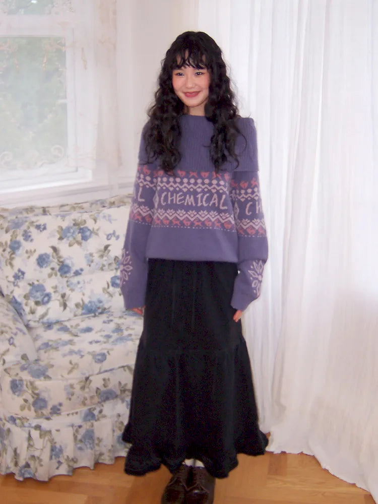 Two-Way Fair Isle Chunky Knit Pullover Sweater【s0000013994】