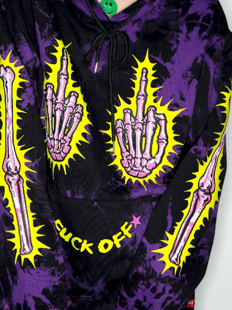 DARK PUNK MIDDLE FINGER TIE-DYE HOODED SWEATSHIRT [S0000010267]